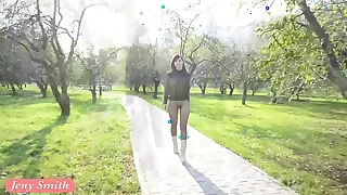 Jeny Smith seamless pantyhose customize public flash