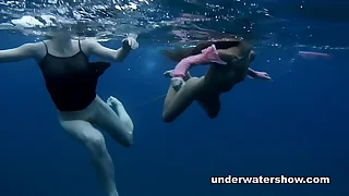 Nastya and Masha are swimming nude in earnest