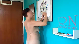 Indian nudist painting Indian pattern - Mandala&period; Relax music&period; Naked art workshop&period; Scene 6