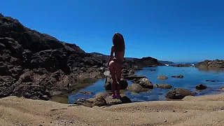 TRAVEL NUDE - Young russian nudist girl Sasha Bikeyeva  on the wild run aground ocean